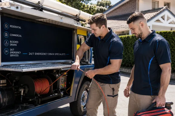 Plumbers clearing a blocked drain in Elizabeth Bay