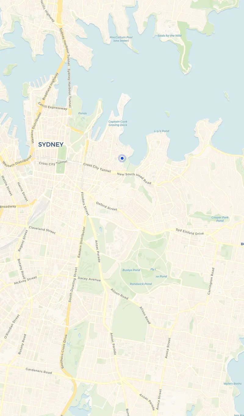 Map of the Elizabeth Bay service area and the surrounding suburbs we cover.